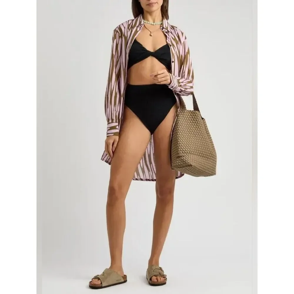 Hunza G Jamie Bikini - Textured Black Two-Piece Swim Set - One Size